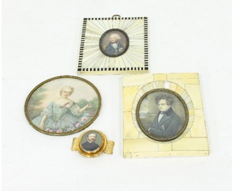 French School, circa 1900/Portrait Miniature of Nelson/watercolour on ivory, 6cm x 4cm/and a miniature of a young man/both in