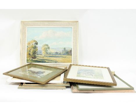 K M Harfield/Evening Shadows at Burpham/signed/oil on board, 40 cm x 50cm and sundry pictures