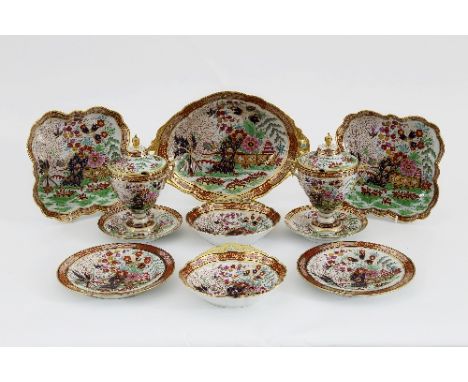 A Barr (Worcester) Japan pattern part dessert-service, circa 1800, painted and richly gilt in a bright version of the Imari p