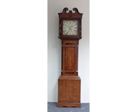 An oak cased longcase clock, the square painted dial with Roman numerals, subsidiary seconds dial, date aperture and floral s