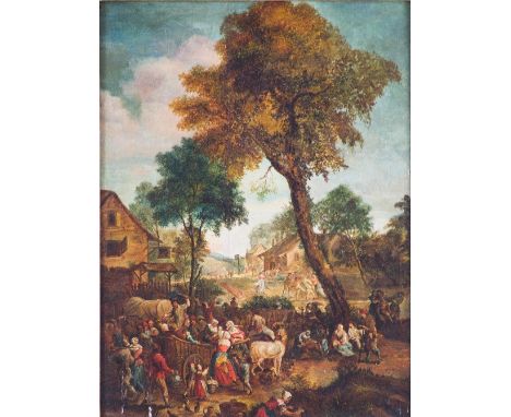 After David Teniers/Village Fair/oil on panel, 35cm x 27cm/see illustration Condition Report: on oak panel, signs of some enh