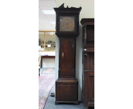 A late 18th Century oak cased eight-day longcase clock by Watkin Owen, Llanrwst, the case with blind fret frieze and two colu