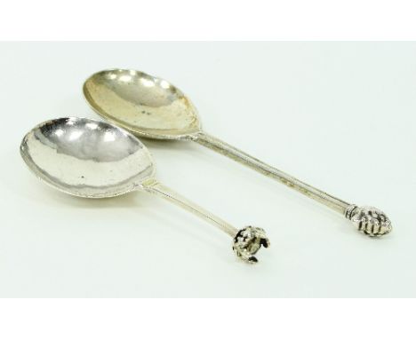 A 17th Century Dutch silver spoon with pine cone finial, maker's mark IR struck twice, engraved to reverse of bowl Arent Harm