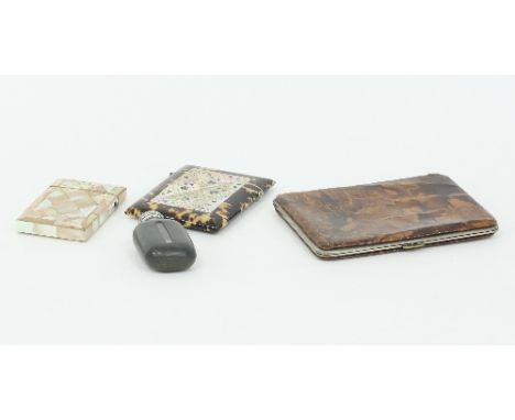 A Victorian tortoiseshell and mother-of-pearl visiting card case, 10cm high, a smaller mother-of-pearl card case/Provenance: 