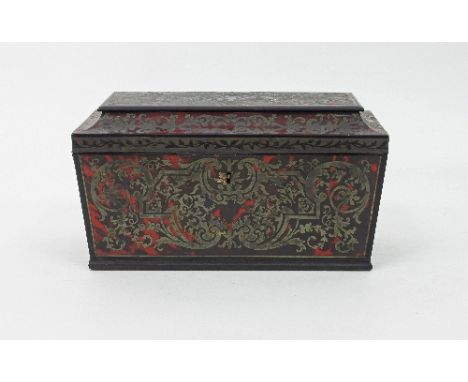A fine tortoiseshell boulle sarcophagus shaped tea caddy, circa 1820, 31cm wide/see illustration/Provenance: Plas Gwyn, Angle