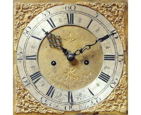 A late 18th Century mahogany cased eight-day longcase clock, the hood with broken arch finial and turned pillars to the sides