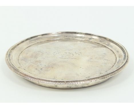 A George III silver coaster, maker's mark rubbed, London 1806, crest of Hope, 14cm diameter/Provenance: Plas Gwyn, Anglesey C