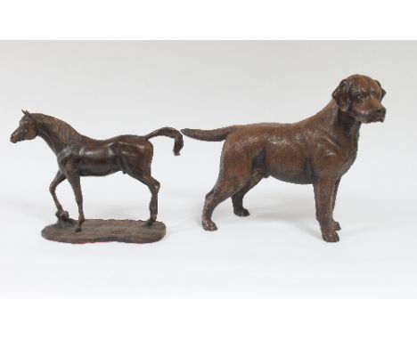 A bronze figure of a labrador, limited edition 94/1000 and a figure of a horse