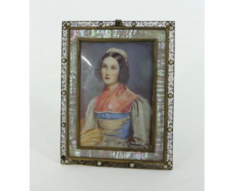 Josef Karl Stieler/Portrait Miniature of a woman in an elaborate dress/half-length/signed lower left, 14cm x 10cm