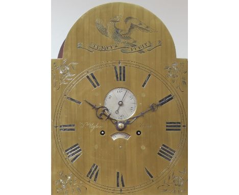 A late 18th Century mahogany cased eight-day longcase clock, W Uglow, Truro, with moulded arch top to the hood with pillars t