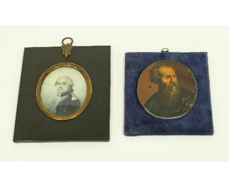 19th Century English School/Portrait Miniature of a naval officer/half length wearing a blue uniform/7cm x 5.5cm in papier mâ