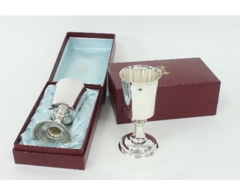 A pair of Garrard & Co silver wine cups, London 1972, with flared bucket shaped bowls and knopped stems and boxed, 16cm, appr