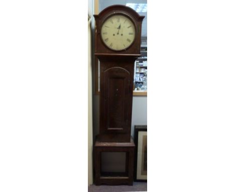 An Irish longcase clock with circular painted dial, circa 1840, in mahogany dome topped case, 214cm high/Provenance: Plas Gwy