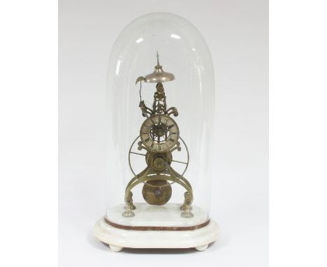 A 19th Century gilt brass skeleton clock, the silvered chapter ring with Roman numerals, signed T. Hammond, Anglesey, the sin