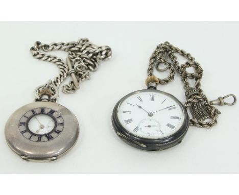 A silver cased half-hunter pocket watch, the movement numbered 89864, the case numbered 240669, the front cover with Roman nu