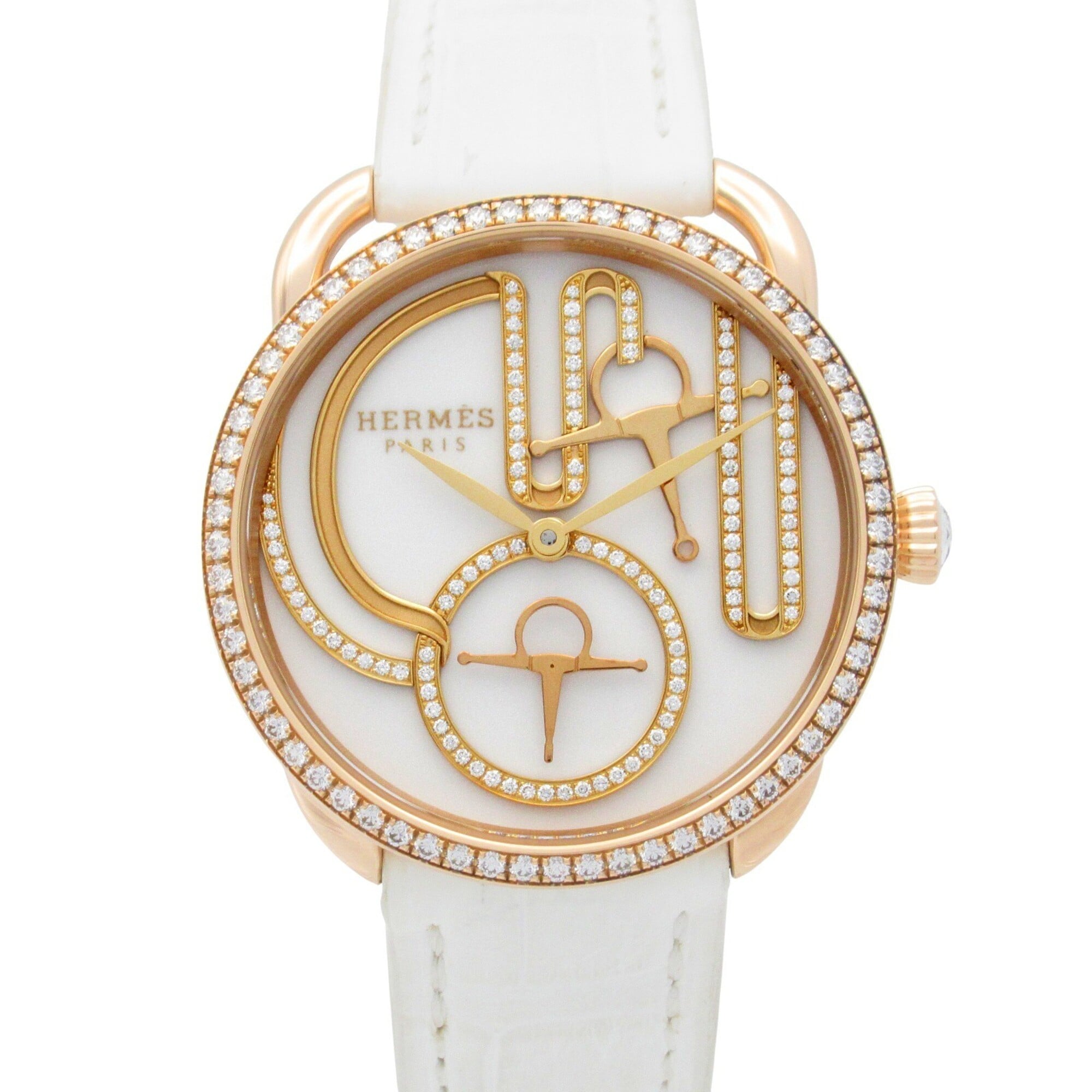 Hermes Arceau Grande Turarara Bride et Maure Watch, 18K Pink Gold (PG), Diamond, Leather Strap, Wome