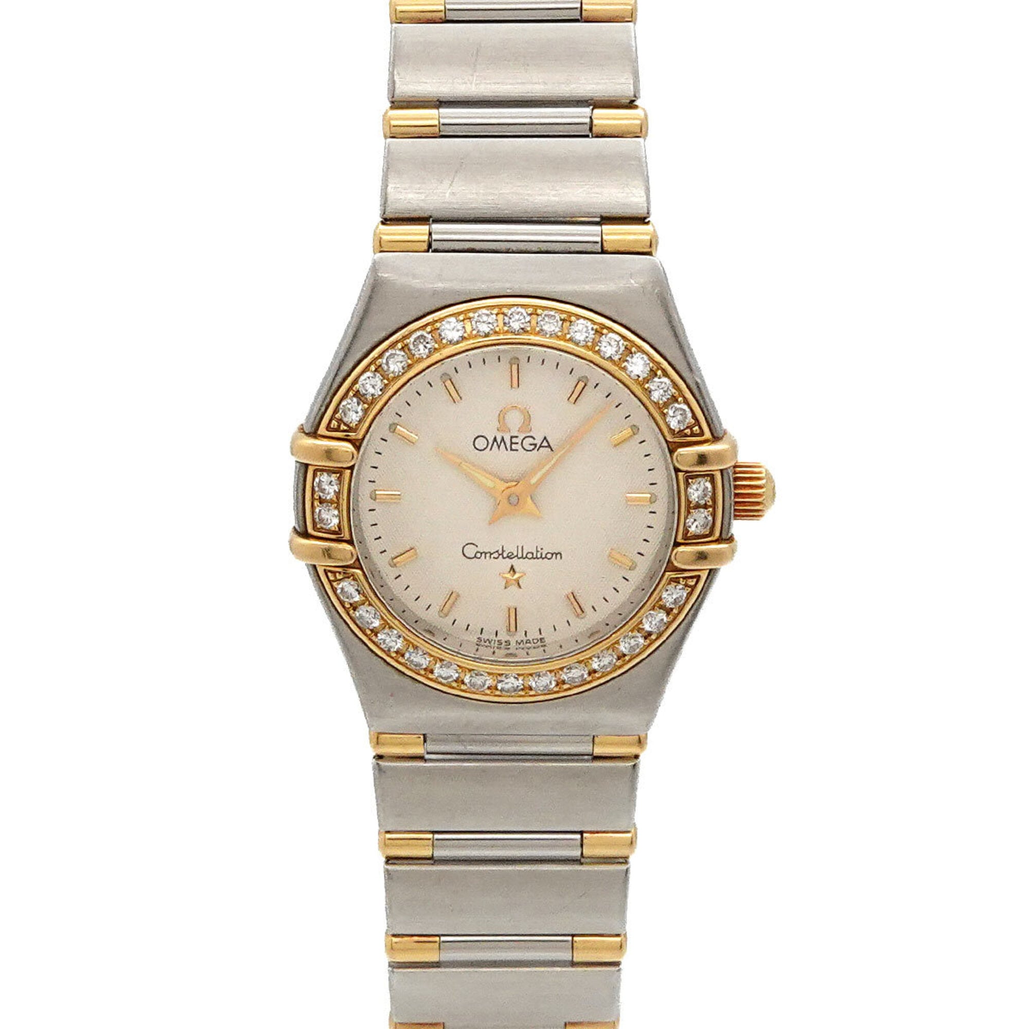 Omega Constellation Mini Combination 1267 30 Ladies\' Watch, Diamond Bezel, Silver/YG Yellow Gold, Q