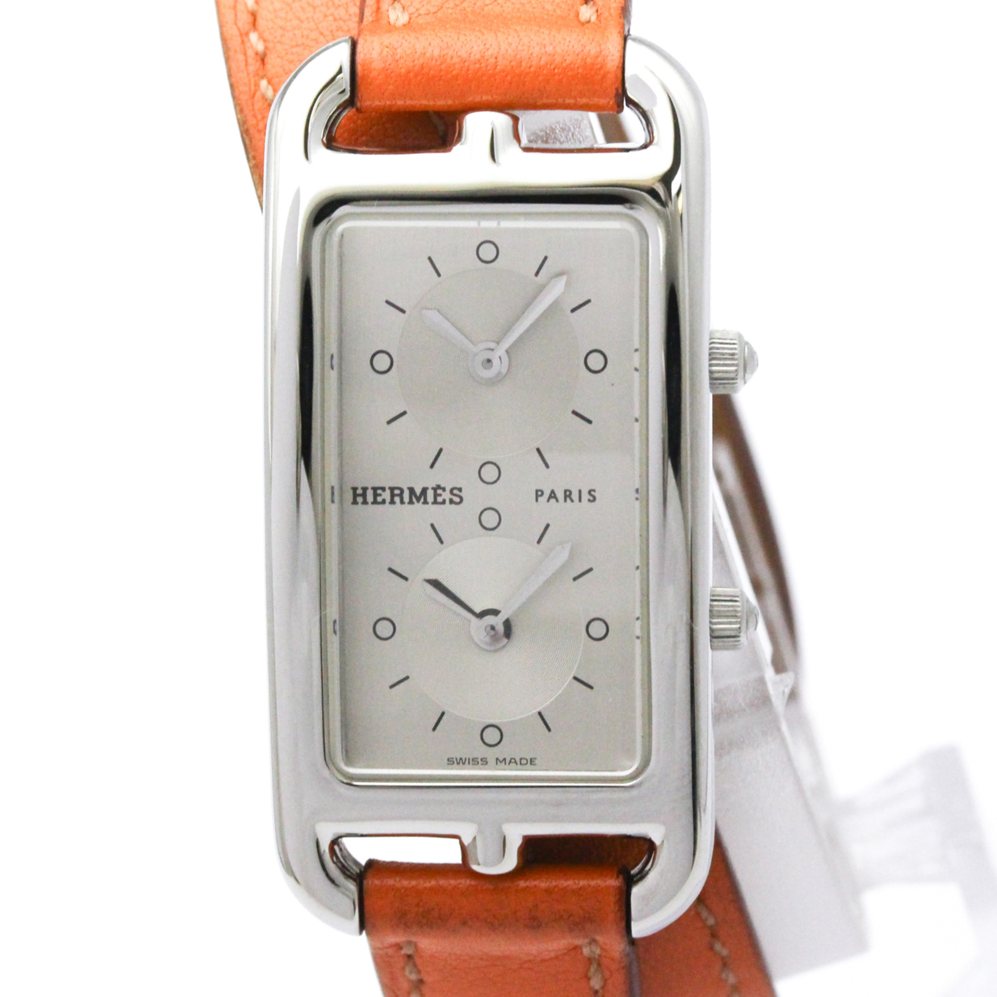 HERMES Cap Cod Deux Zones Steel Double Tour Watch CC3.210 Polished