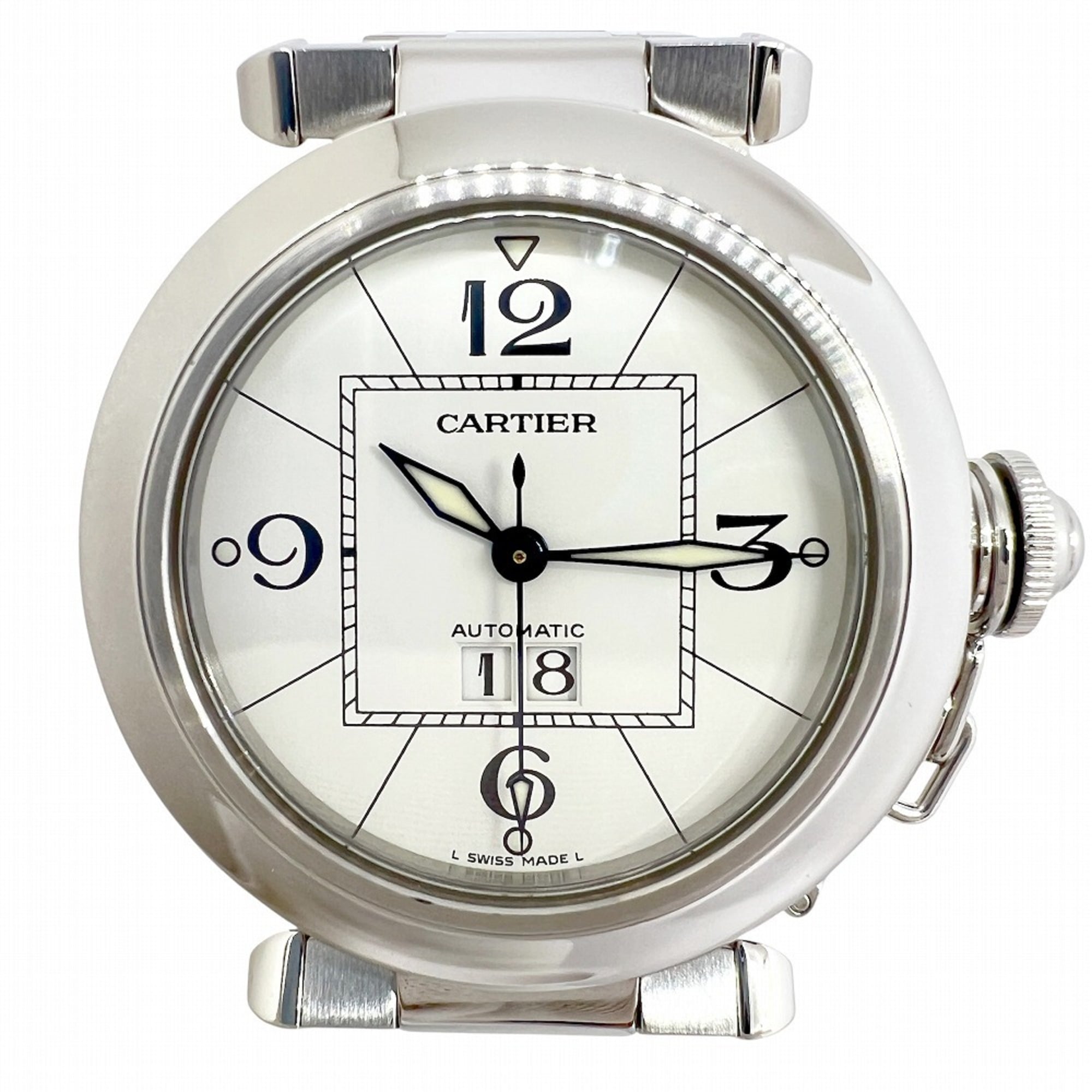 Cartier Pasha C Big Date Stainless Steel White Dial W31055M7 Automatic Watch for Women and Men