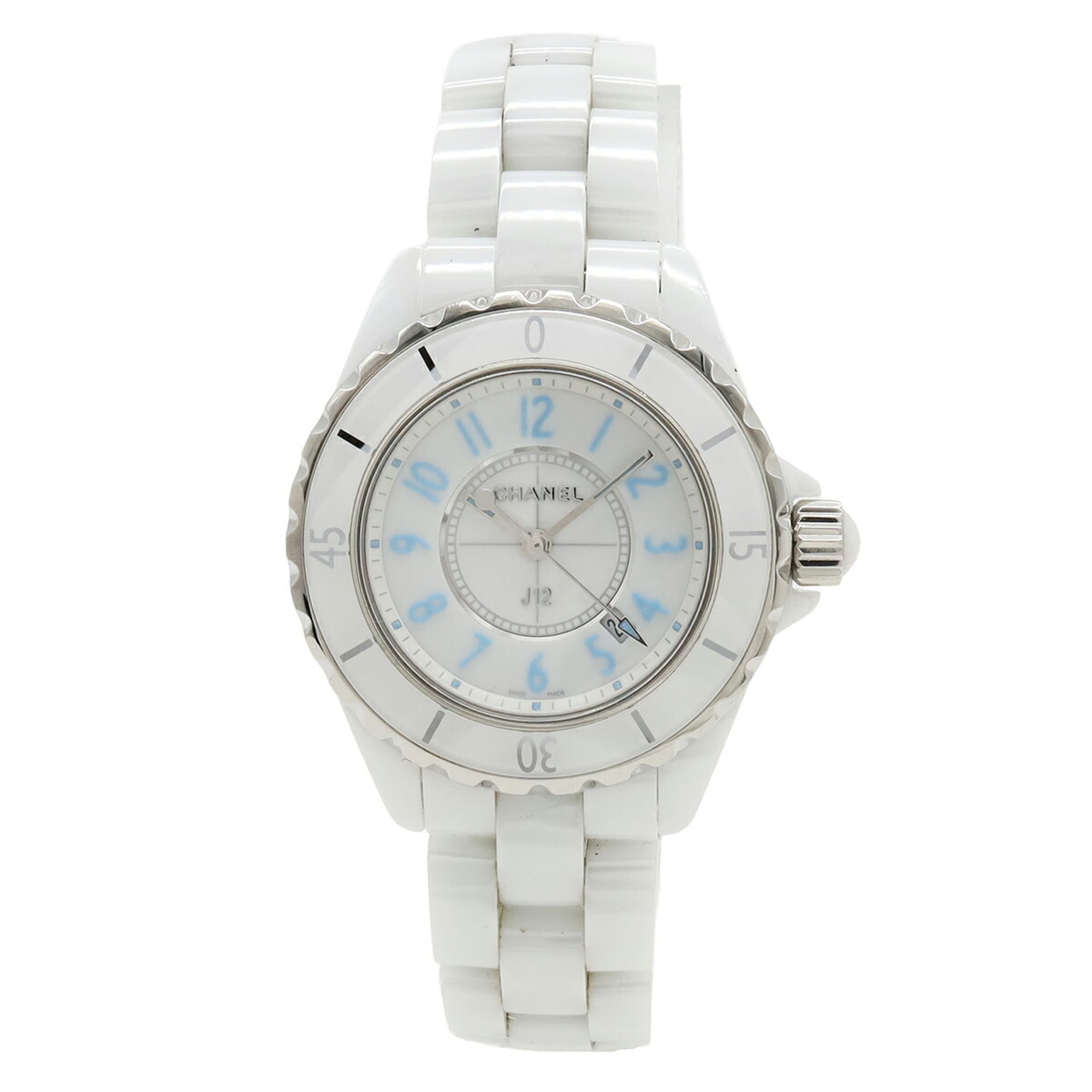 CHANEL J12 Blue Light Limited Edition (2000 pieces) White Ceramic Dial Date Ladies Quartz Watch H382