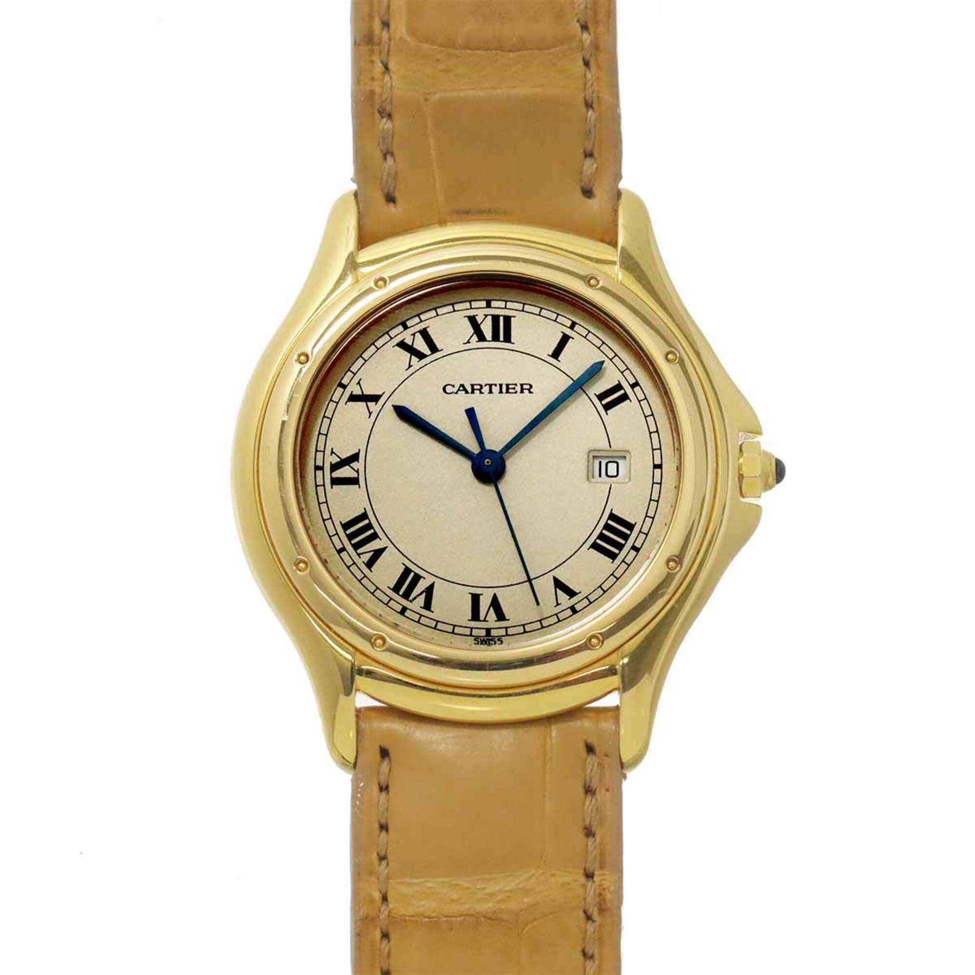 Cartier Santos Cougar LM W3500453 Boys\' Watch, Date, Ivory, 18K Yellow Gold, Quartz Watch