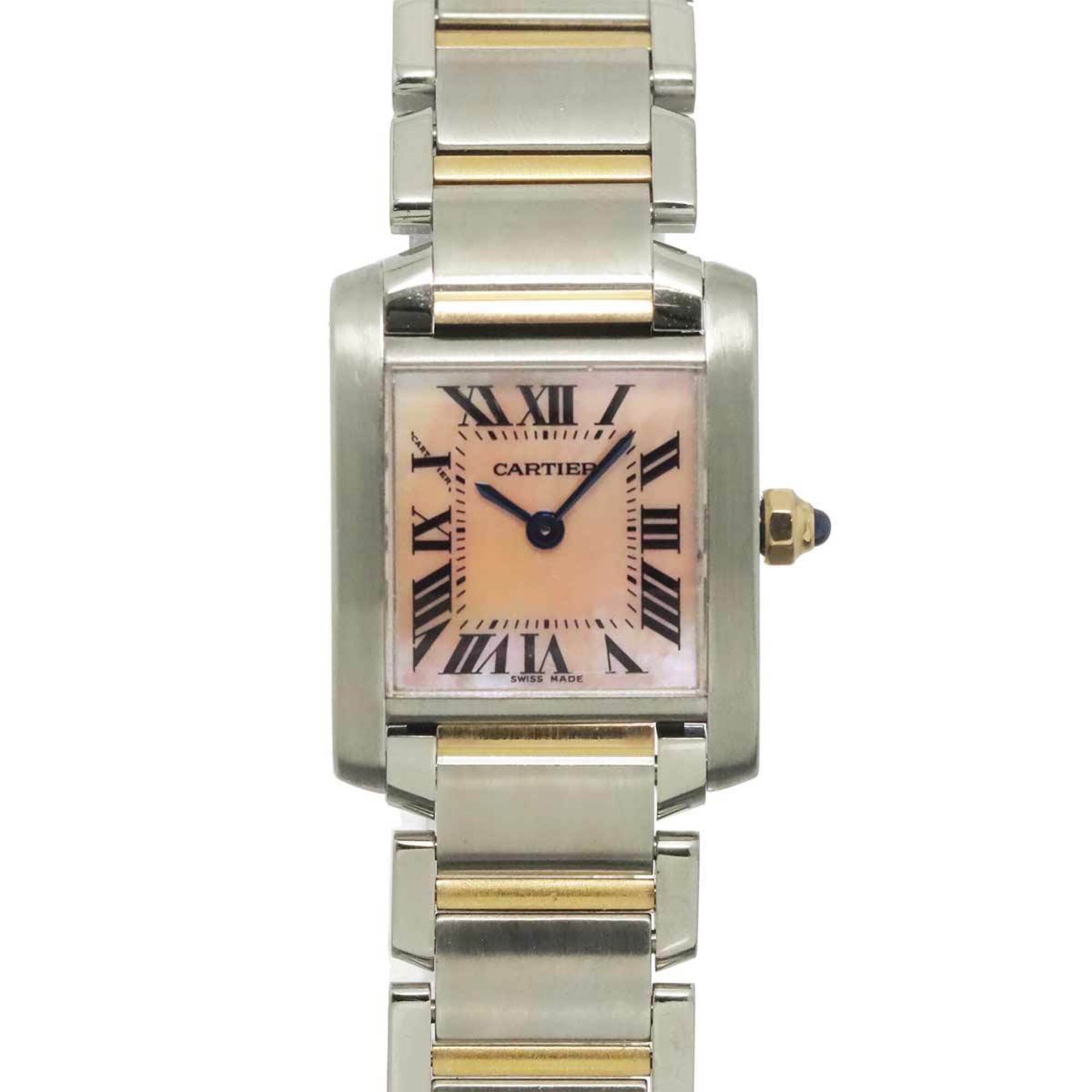Cartier Tank Francaise SM Two-Tone W51027Q4 Women\'s Watch Pink Shell 18KPG Gold Quartz