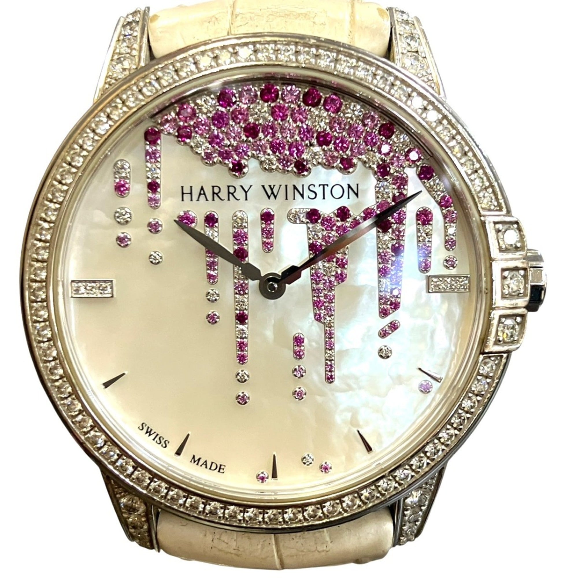 Harry Winston Midnight Diamond Stalactite Watch, Total Weight 64.7g, 18K Gold, Genuine Leather Strap