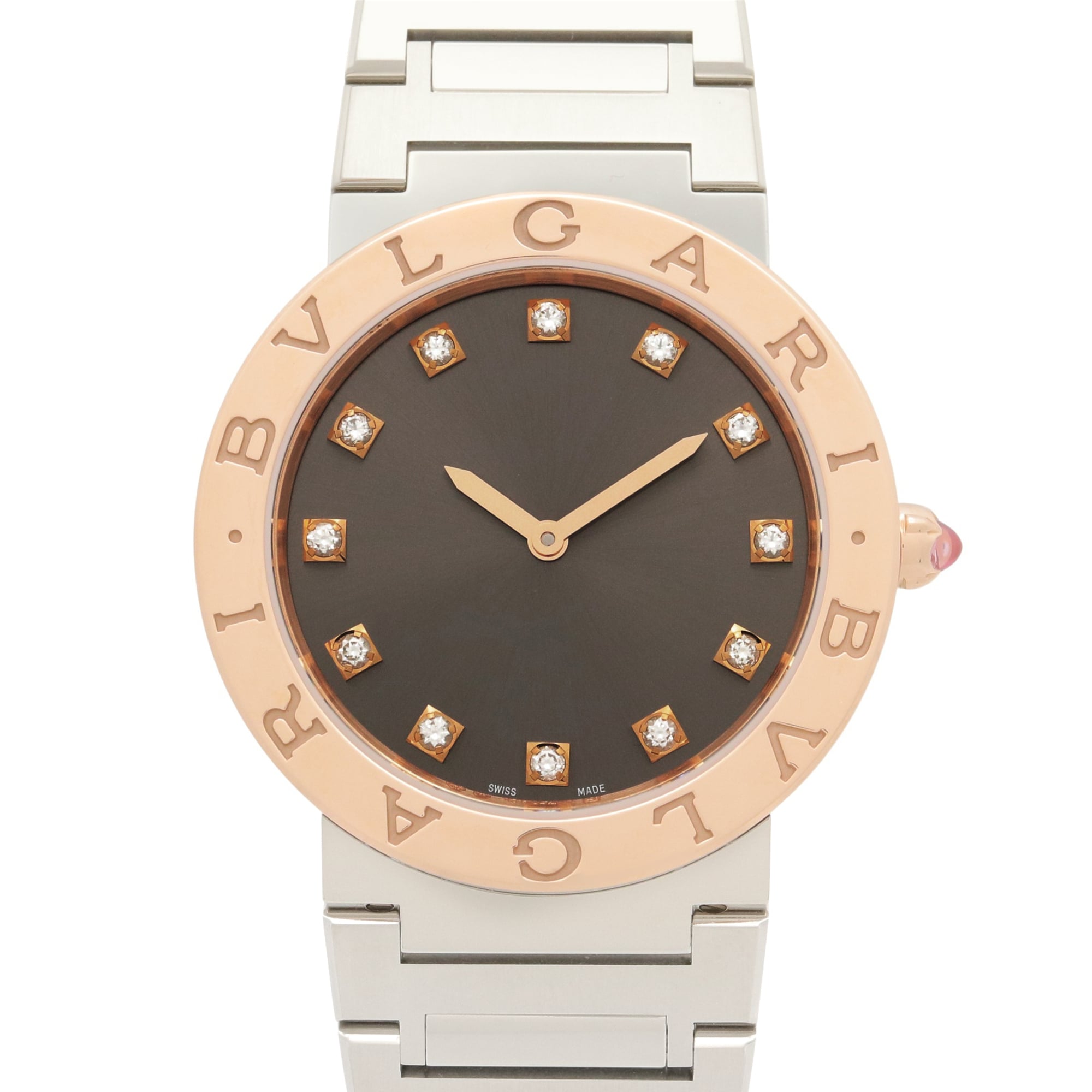 BVLGARI Bulgari 12-Diamond Watch, 18K Pink Gold (PG) Stainless Steel, Women\'s, Gray Tone, BBP33SG