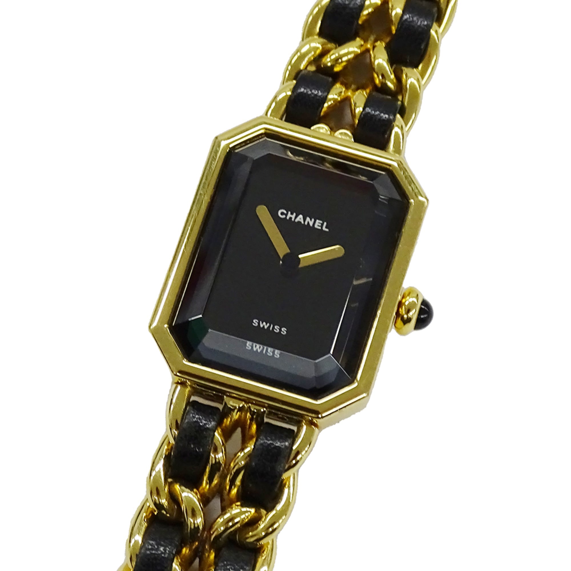 Chanel CHANEL Women\'s Watch Brand Premiere Quartz QZ GP Leather L Size H0001 Square Gold Black