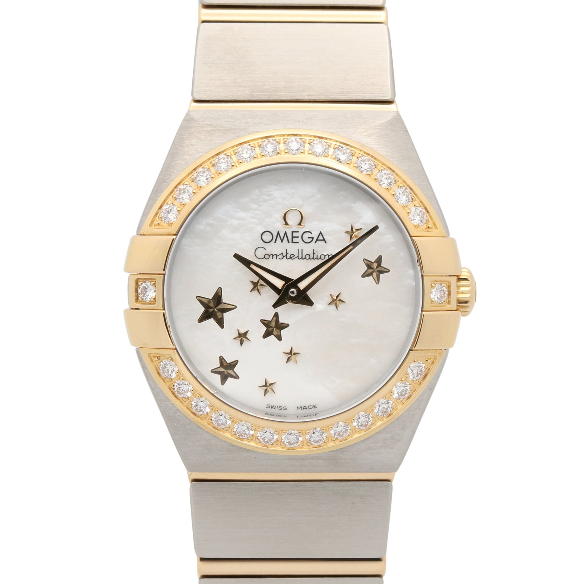 Omega Constellation Brushed Watch, 18K (Yellow Gold) Stainless Steel, Ladies\', White/White Mother-o