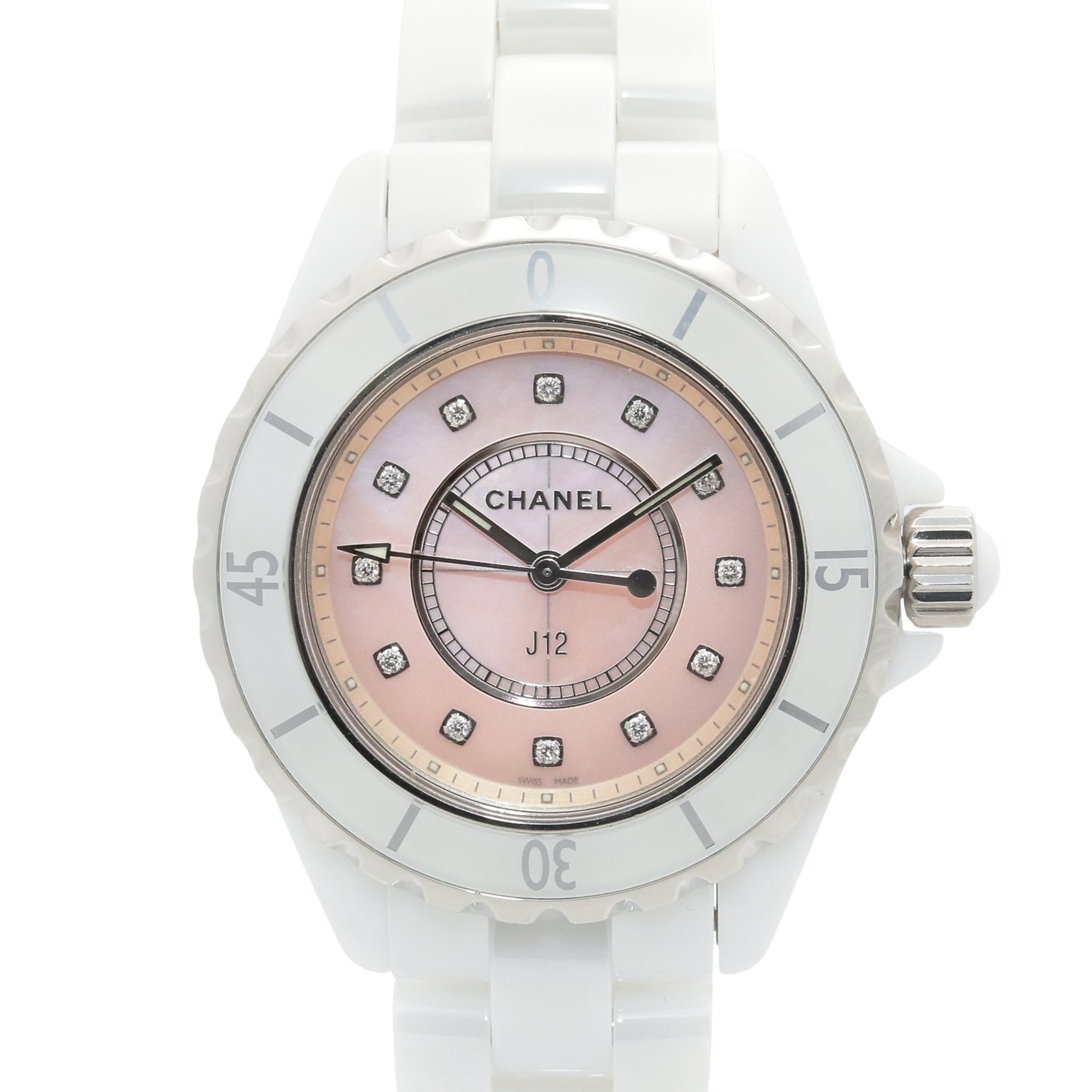 Chanel J12 12-Diamond Watch, Ceramic, Diamond, Ladies, Pink Tone, Shell, H5513