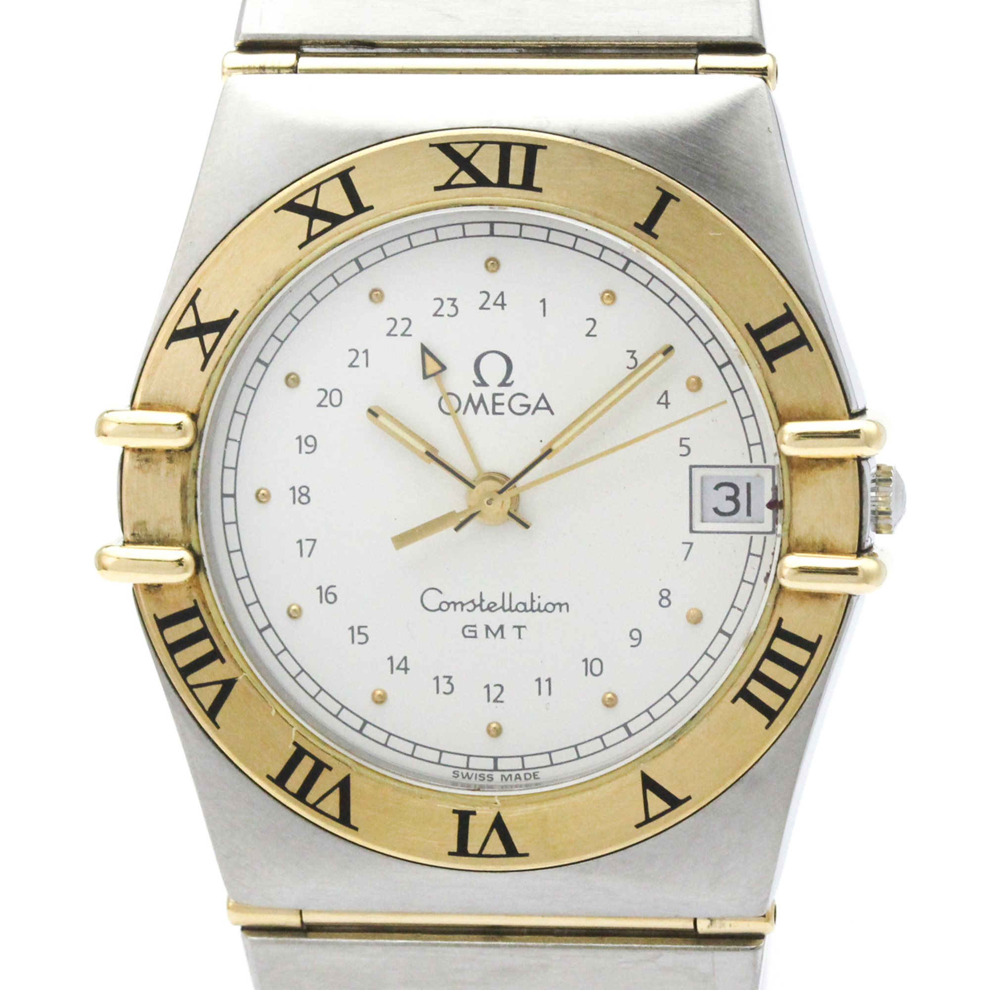 OMEGA Constellation GMT 18K Gold Steel Quartz Mens Watch 396.1060 Polished