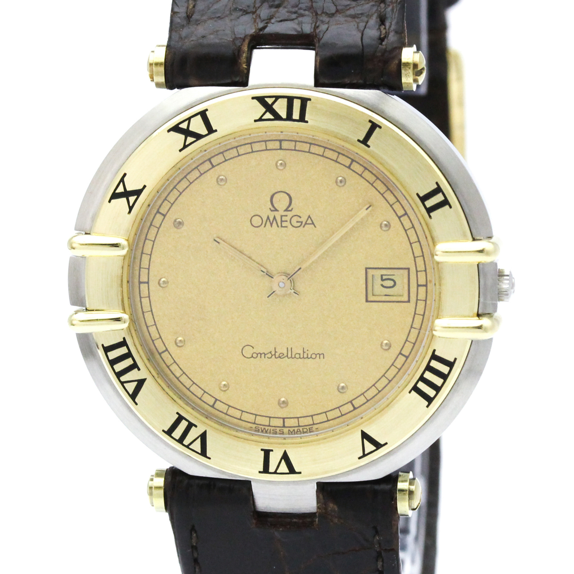 OMEGA Constellation Date 18K Gold Steel Mens Watch 196.0360 Polished