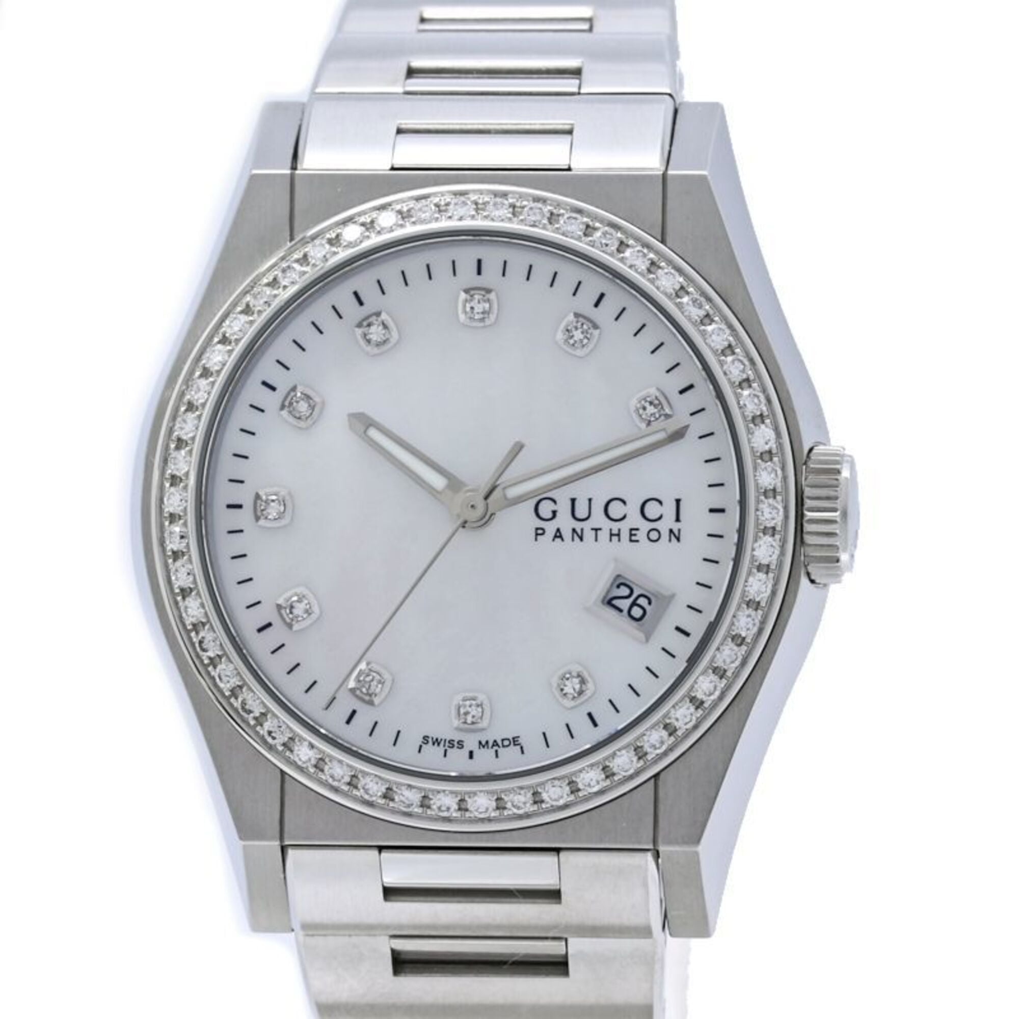 GUCCI Pantheon Bezel Diamond 10P Watch YA115404 115.4 Boys\' Stainless Steel 40561