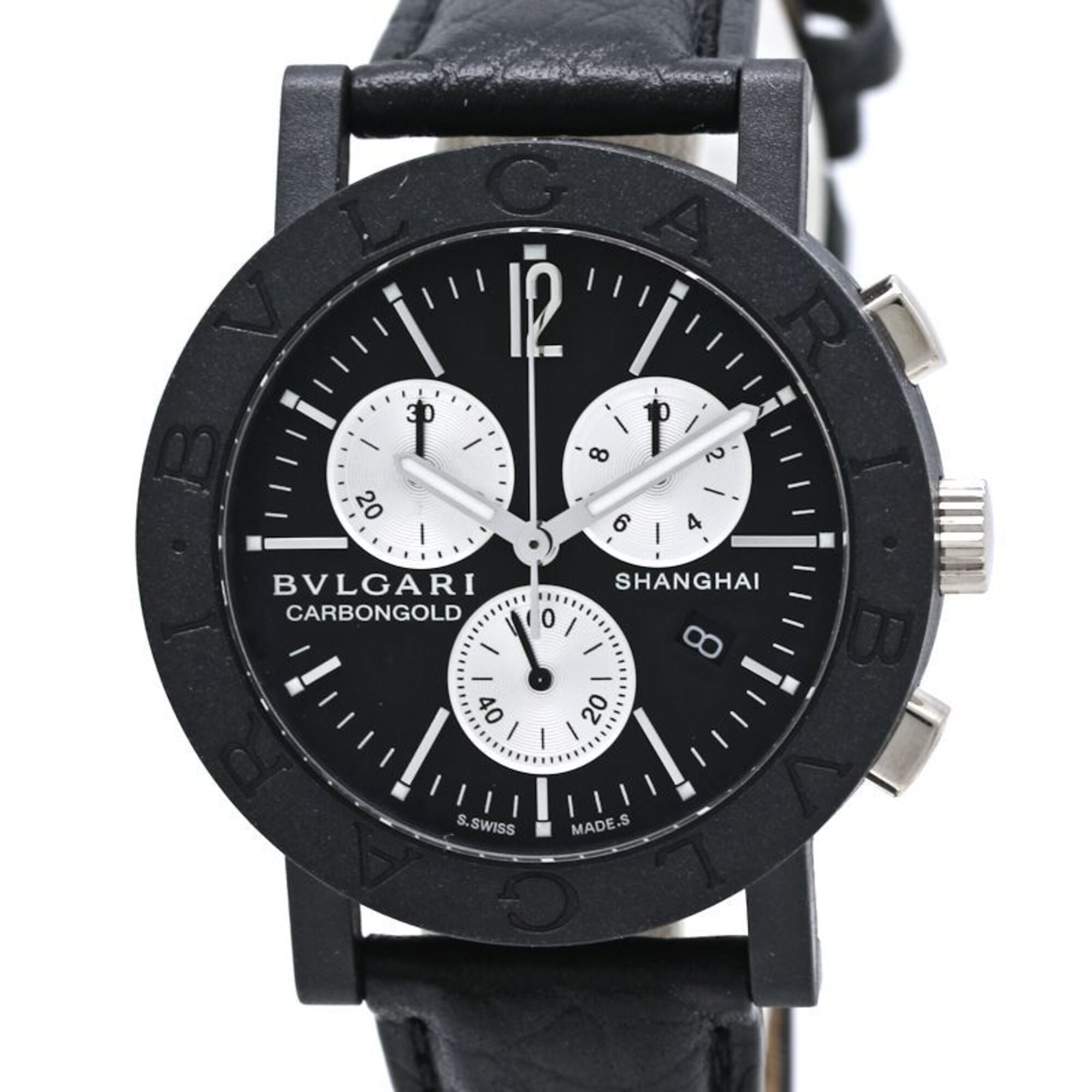 BVLGARI Bulgari Chronograph BBW38CGLDCH 6 BB38CLCH Men\'s Watch Carbon x Leather 40531