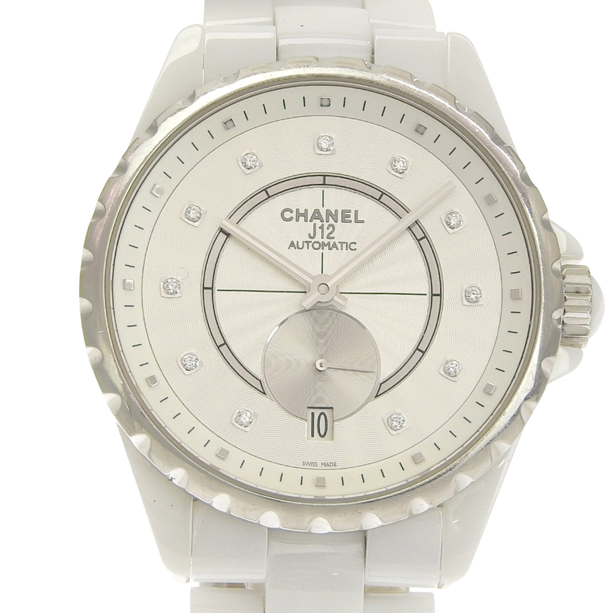 CHANEL J12 Watch, 11 Diamonds, Cal. 2895-2, H4345, White Ceramic with Automatic, Small Seconds, Dial