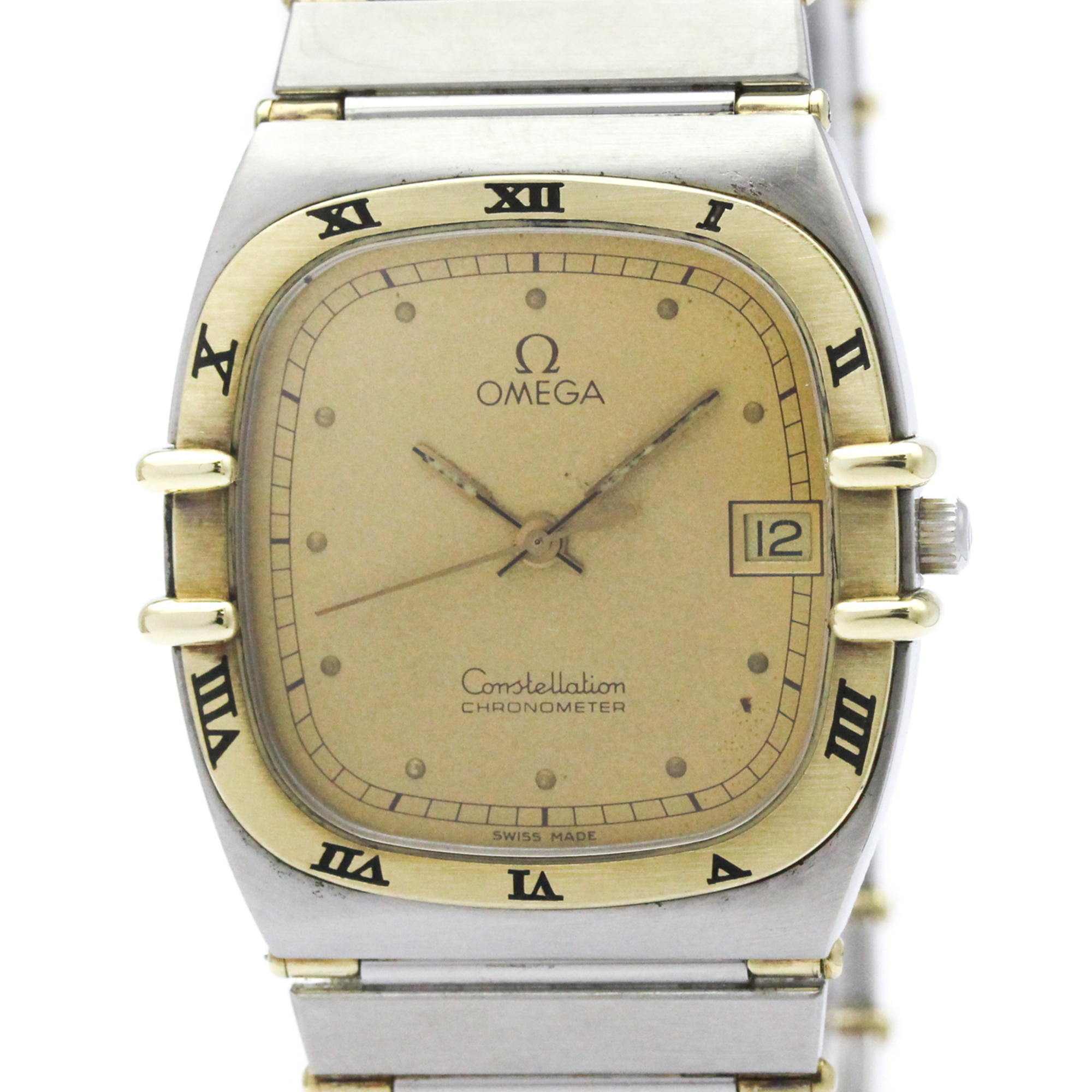 OMEGA Constellation 18K Gold Steel Quartz Mens Watch Polished