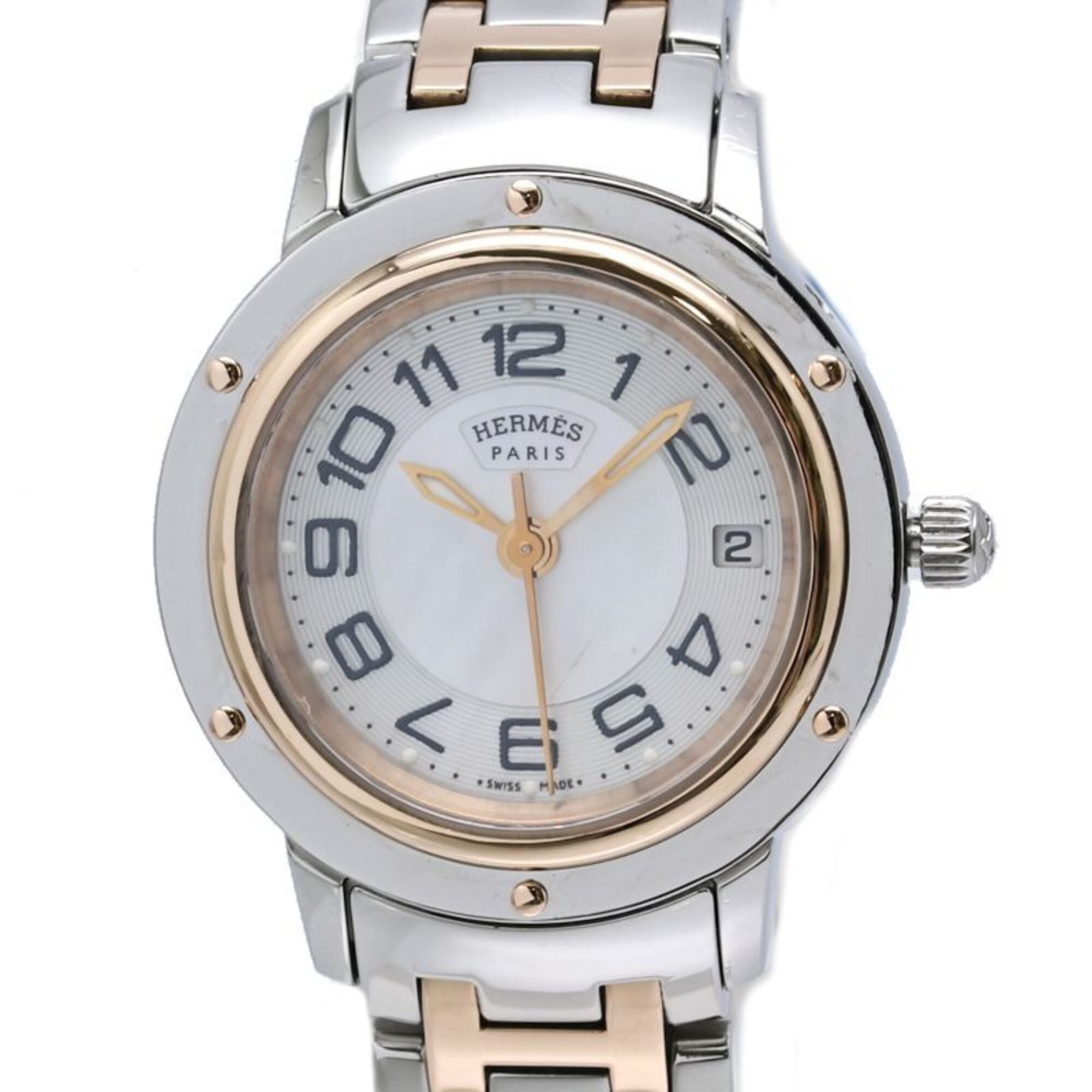 HERMES Clipper Classic Nacre CP1.221.212 4970 Women\'s Watch SSxPGP (Plated) 40520