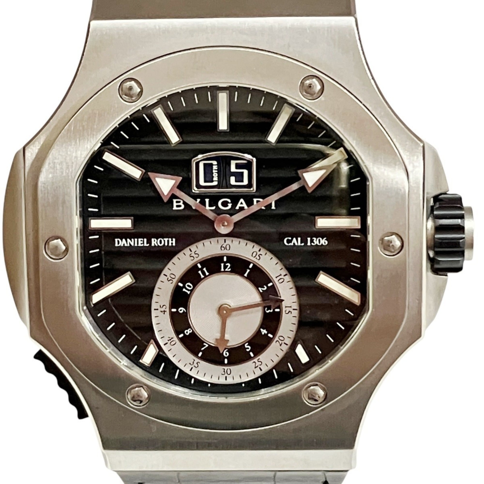 Bulgari Daniel Roth Chronosprint Watch, Total Weight 147.3g, Stainless Steel, Genuine Leather Strap,