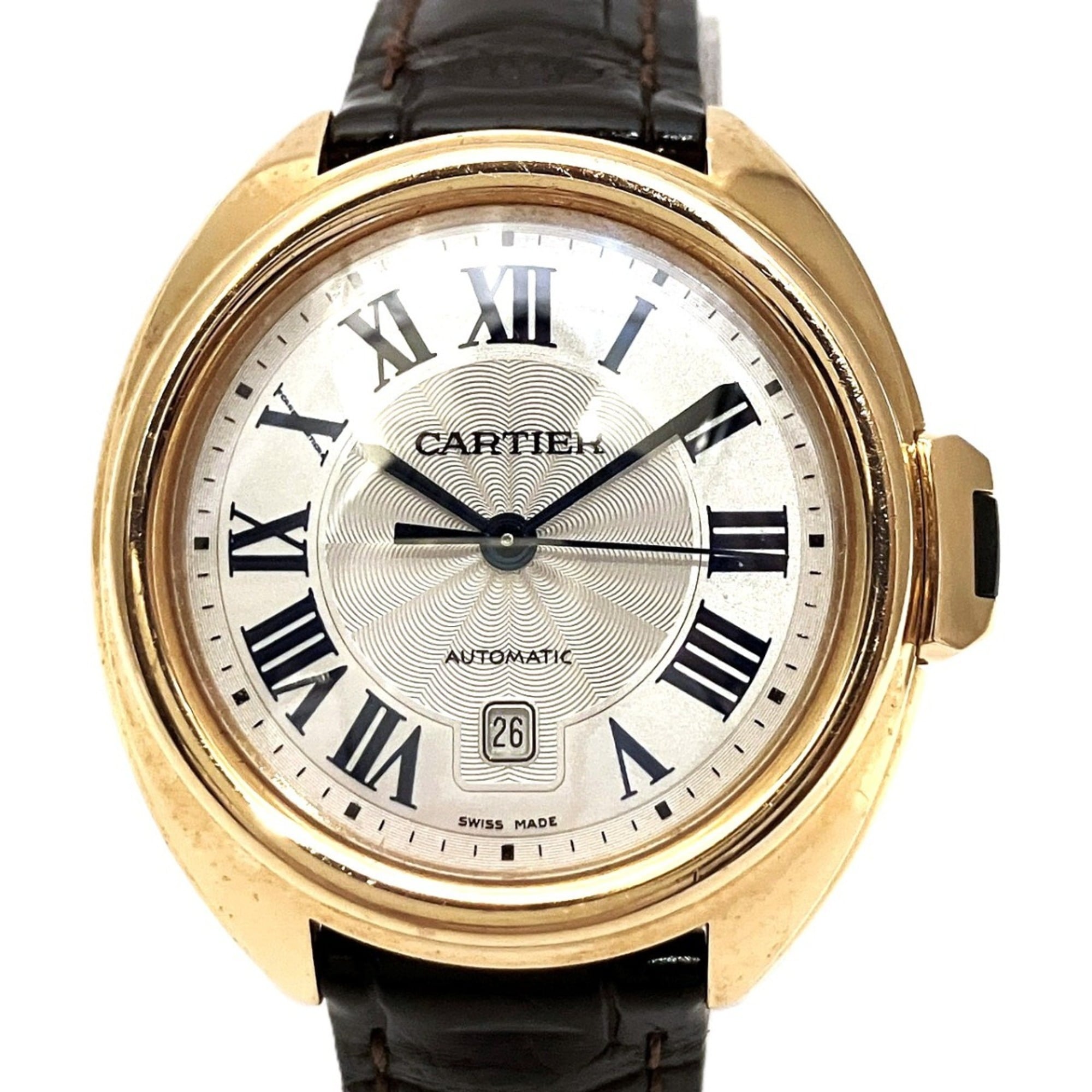 Cartier ClŽ de watch, total weight 51g, 18K gold, genuine leather strap, automatic movement, white d