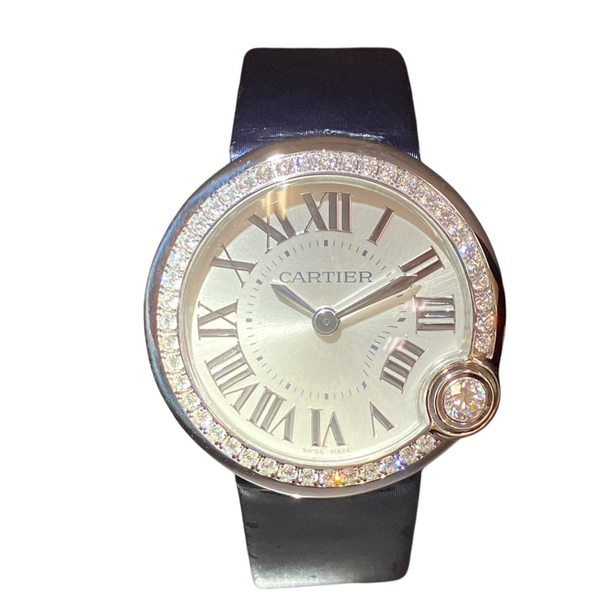 Cartier Ballon Bleu de watch, total weight 27.7g, stainless steel, genuine leather strap, diamonds,