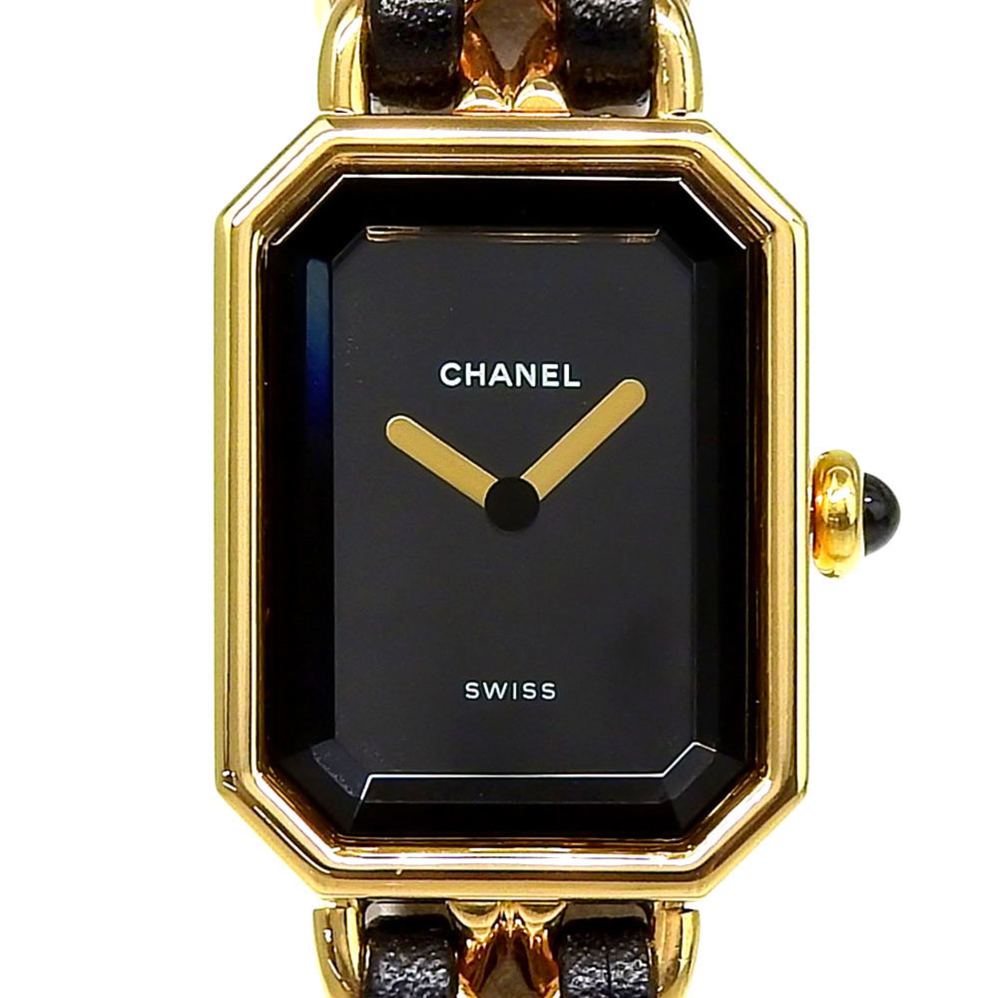 Chanel CHANEL Premire Large Size H0001 Black Dial GP/Leather Quartz Women\'s Watch Approx. 26mm (he