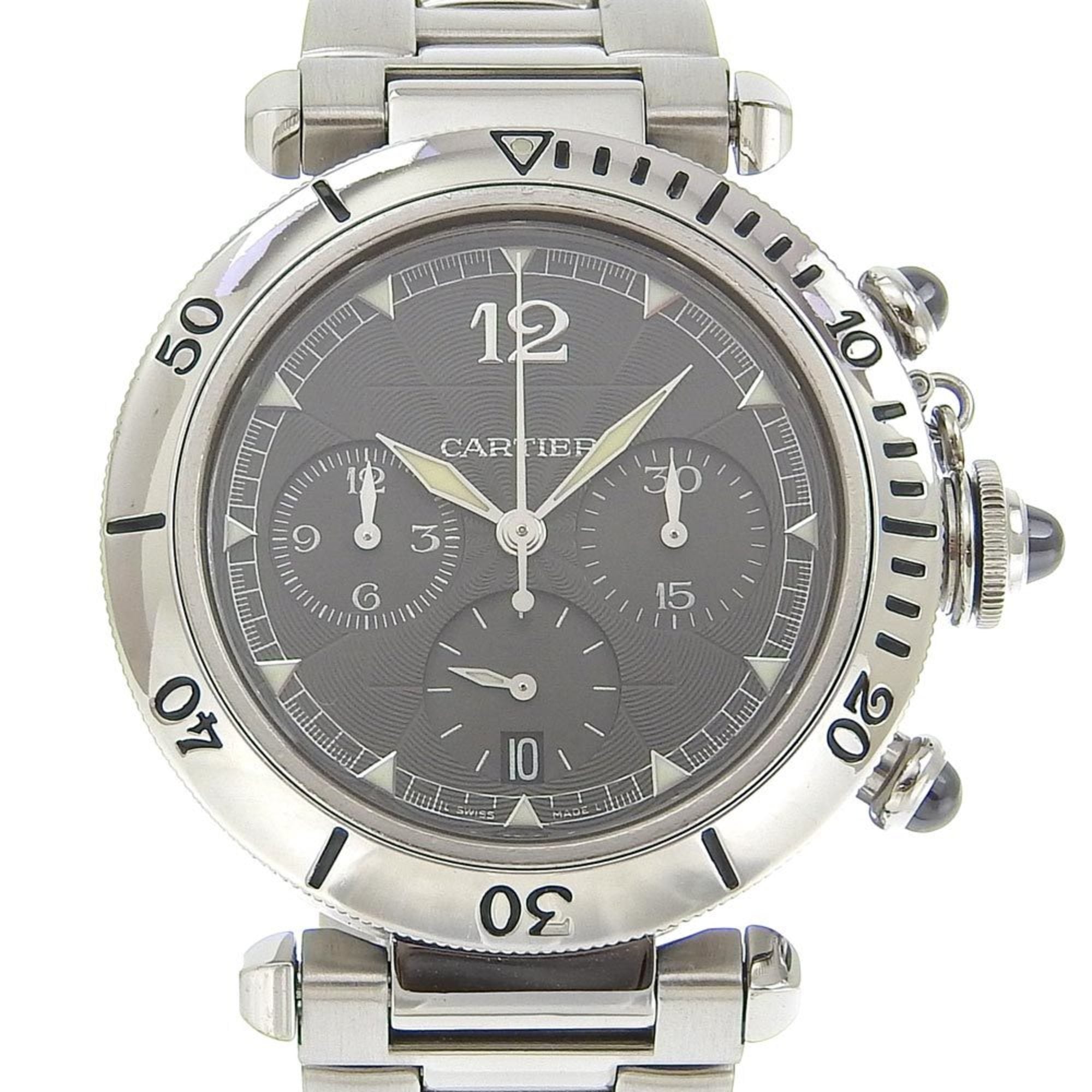 Cartier Pasha Men\'s Watch, Caliber 205, W3107355, Stainless Steel, Automatic Chronograph, Gray Dial
