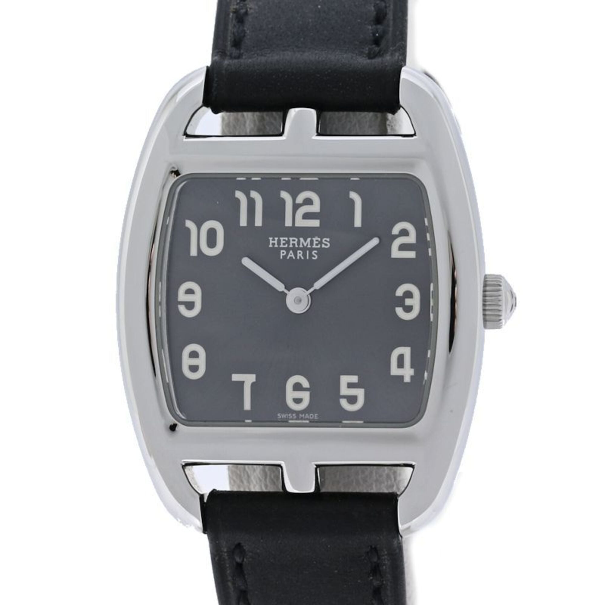 HERMES Cape Cod Tonneau CT1.210.230 VBN 034326WW00 Women\'s Watch Stainless Steel x Cowhide Leather