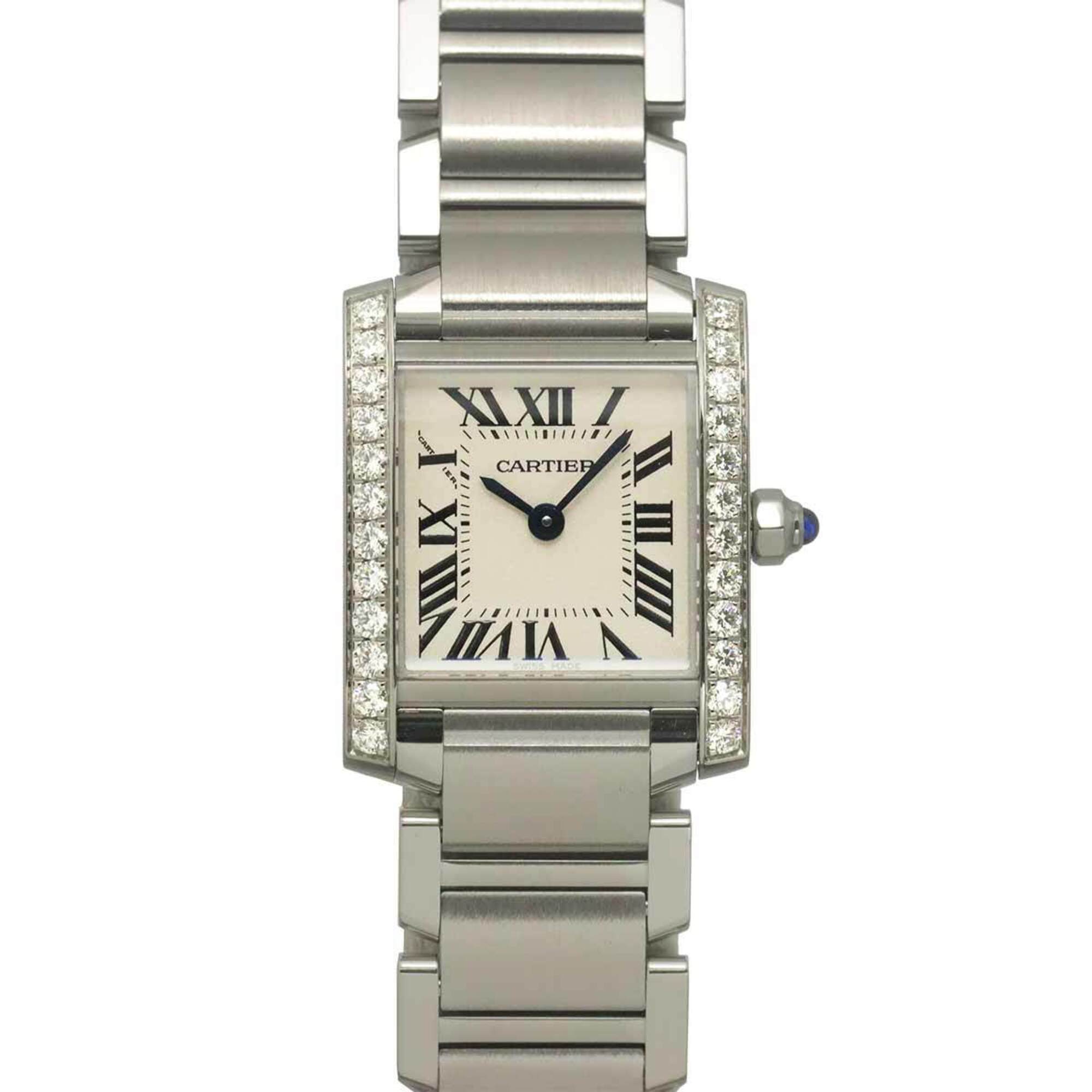 Cartier Tank Francaise SM W4TA0008 Women\'s Watch, Diamond Bezel, Ivory, Quartz Watch