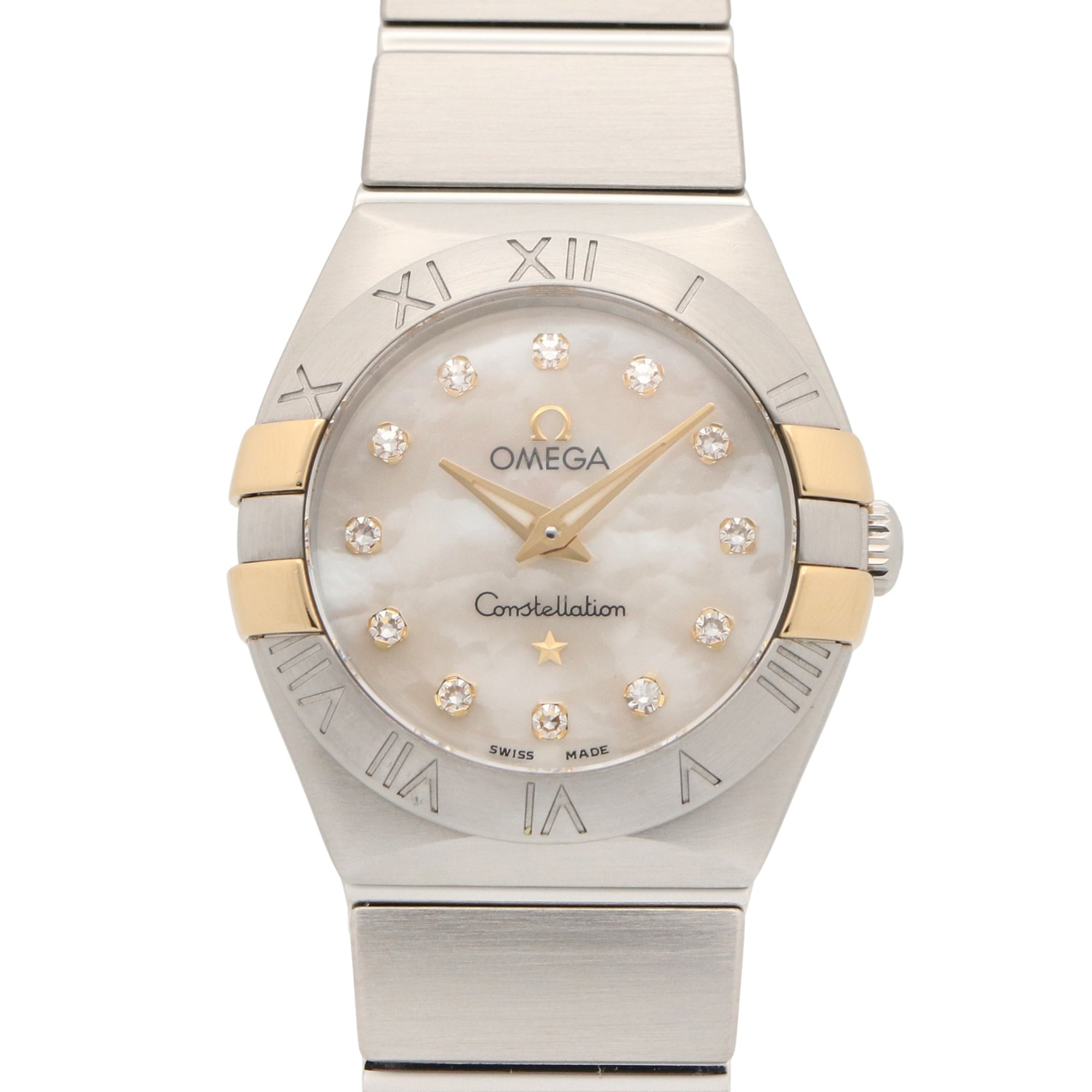 Omega Constellation 12-Diamond Watch, 18K Yellow Gold Stainless Steel, Diamond, Ladies\', White/Whit