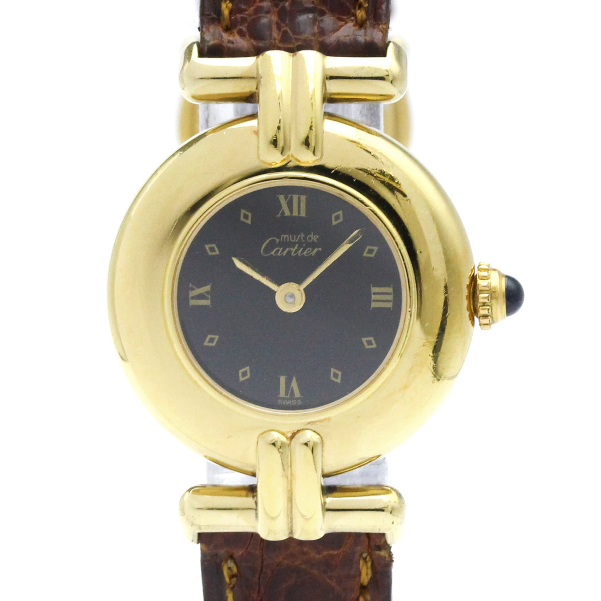 CARTIER Must Colisee Gold Plated Leather Quartz Ladies Watch 590002