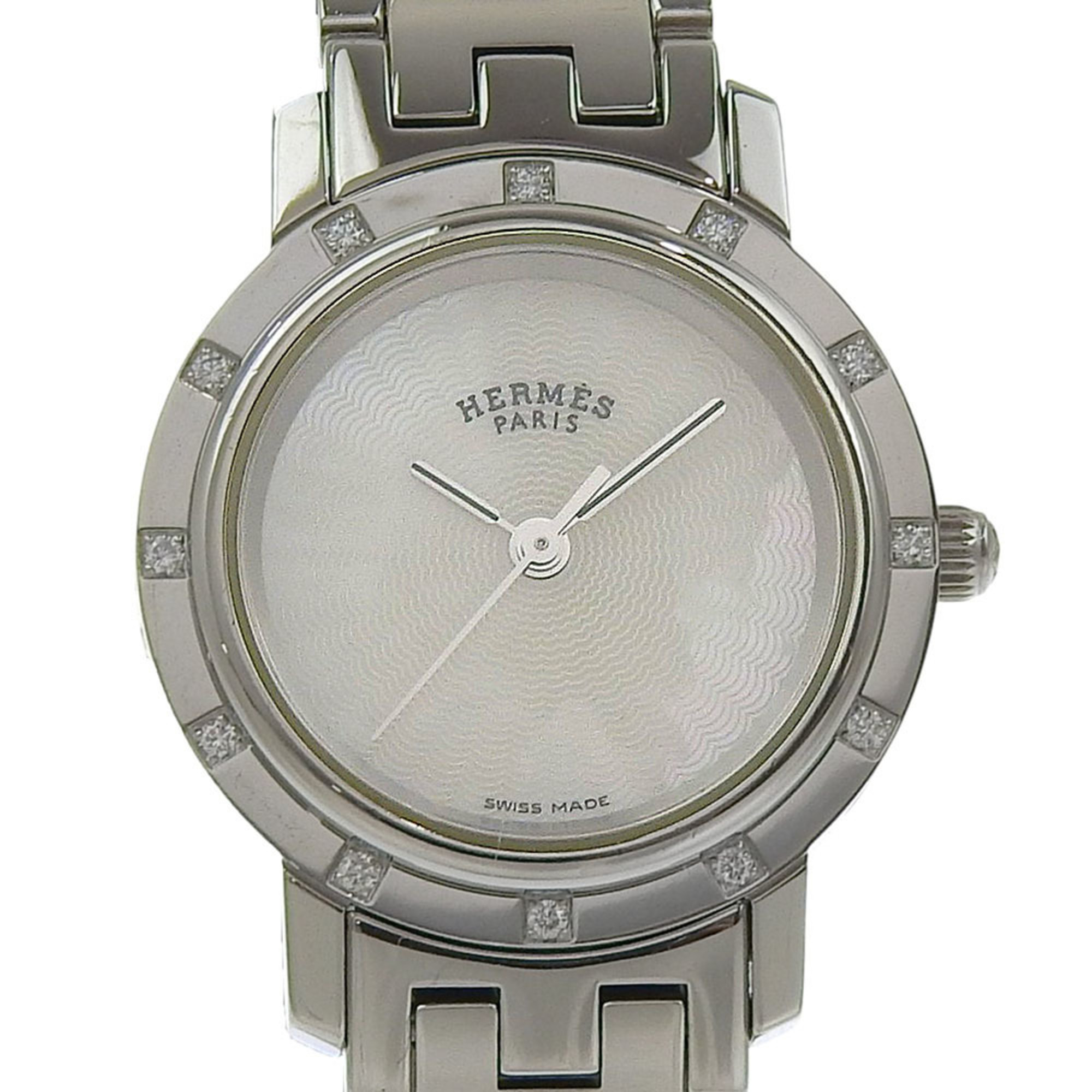 Herms Clipper Nacre Women\'s Watch, 12 Diamonds, CL4.230, Stainless Steel, Quartz Movement, Analog