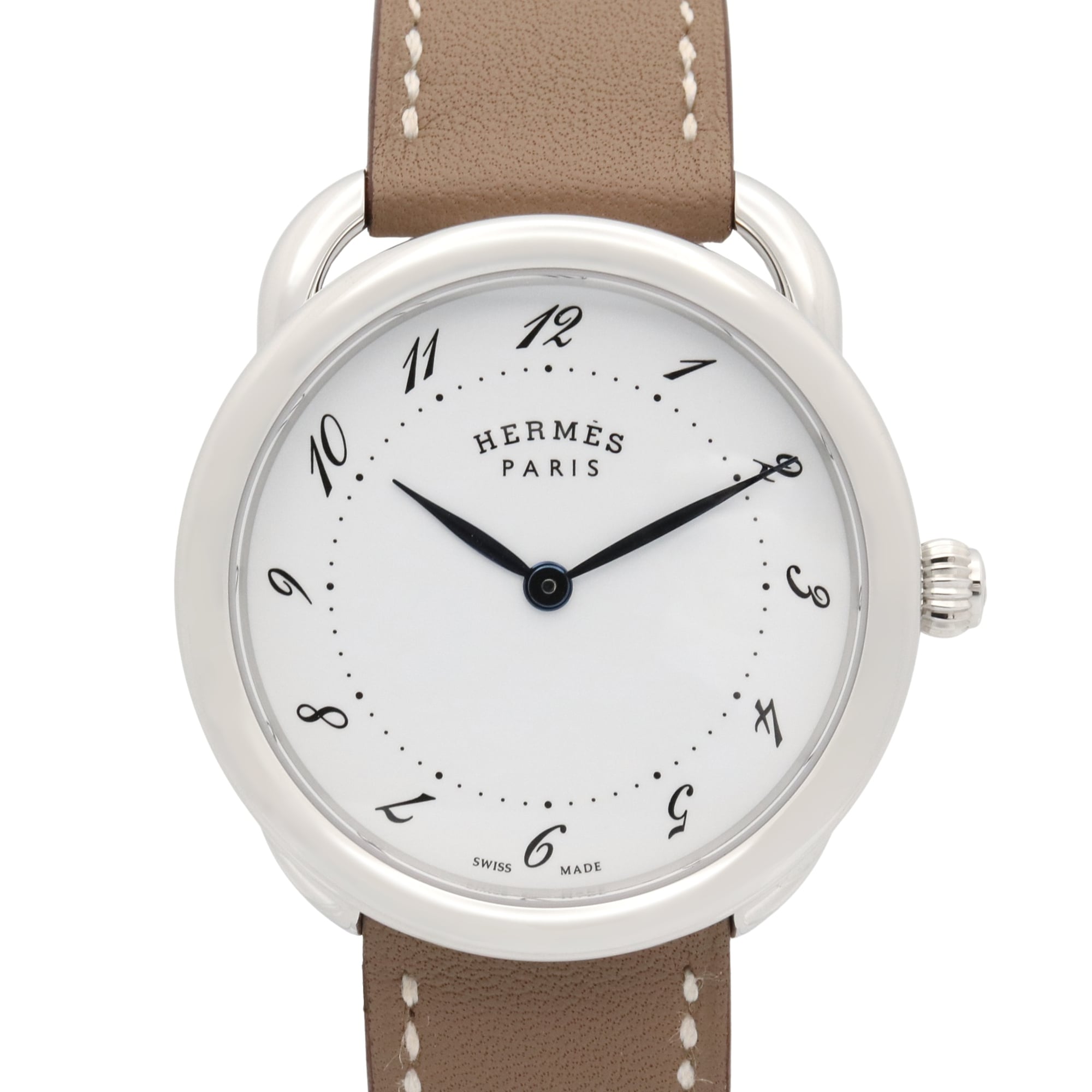 Hermes Arceau watch, stainless steel, leather strap, boys\' size, white, AR5.510
