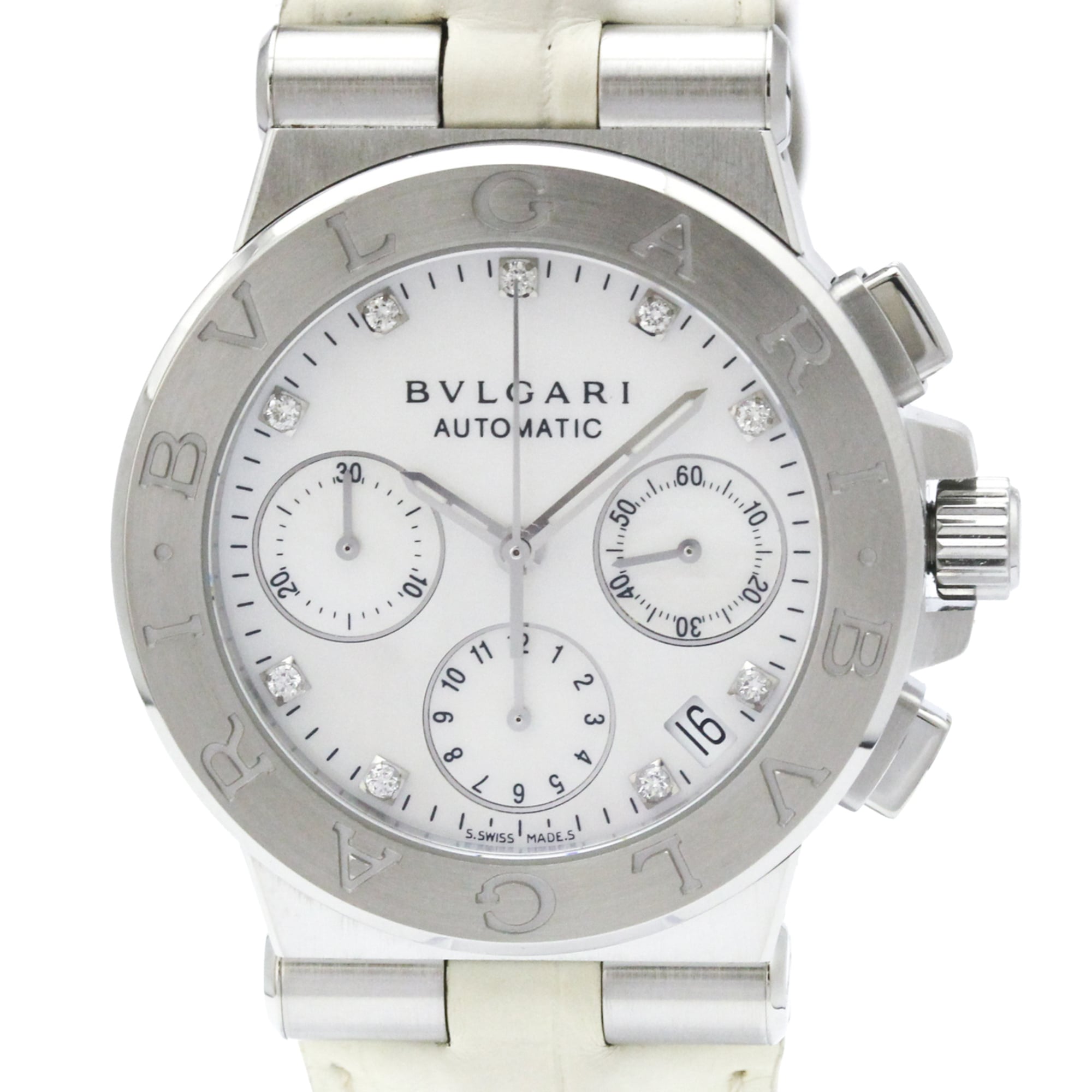 BVLGARI Diagono Chronograph Diamond MOP Steel Ladies Watch DG35SCH Polished